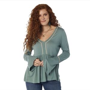 Wrangler Retro Boho Bell Sleeve Crocheted Swing Top Womens Size XL